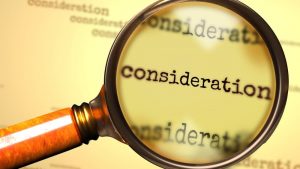 magnifying glass hovering over the word 'consideration'