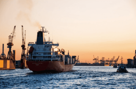 barge at sunset