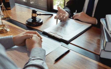 lawyer speaking to client