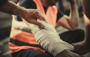 worker with arm injury.
